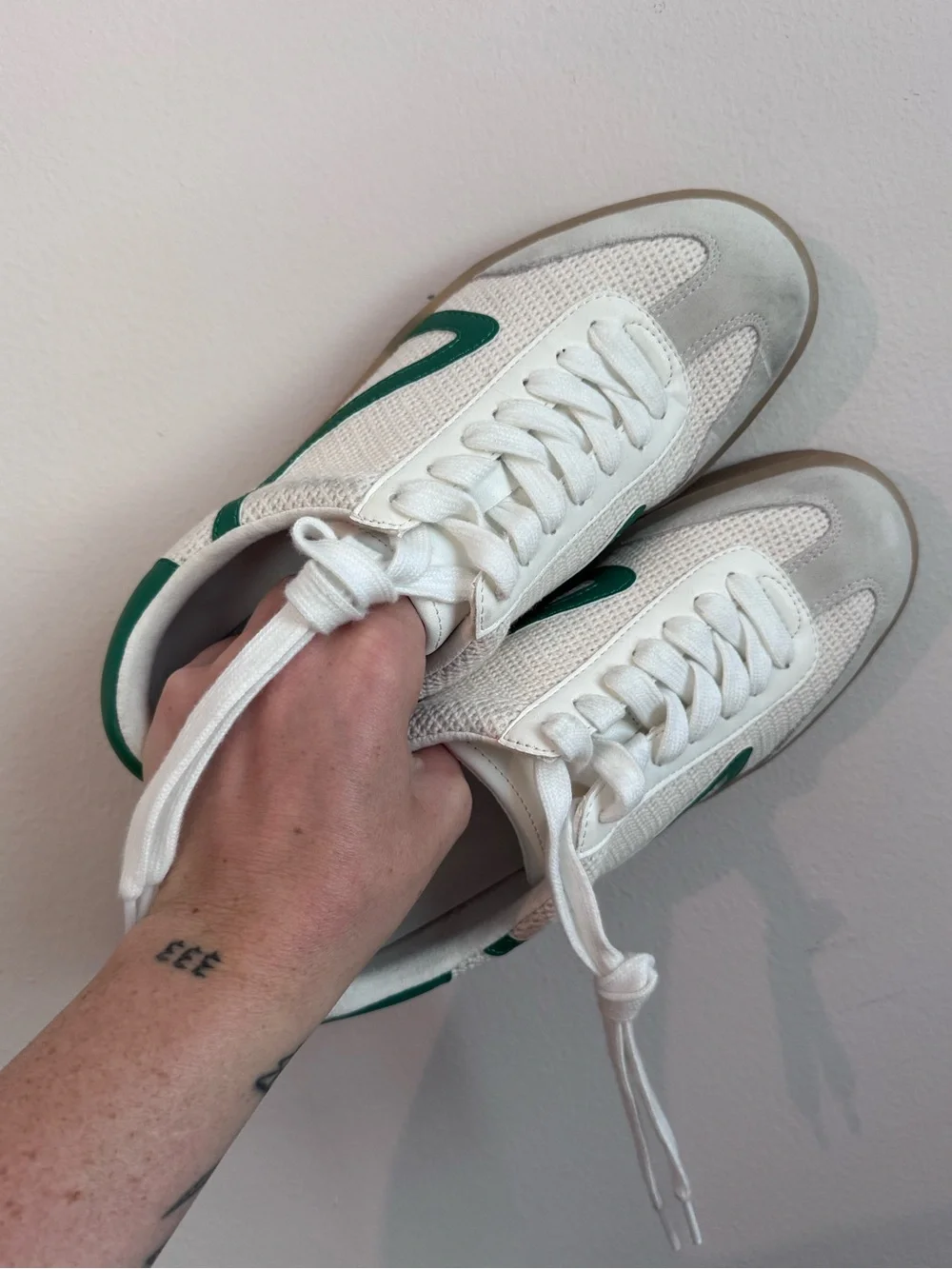 Steve Madden White Mesh Sneakers with Green Accent and Gum Sole